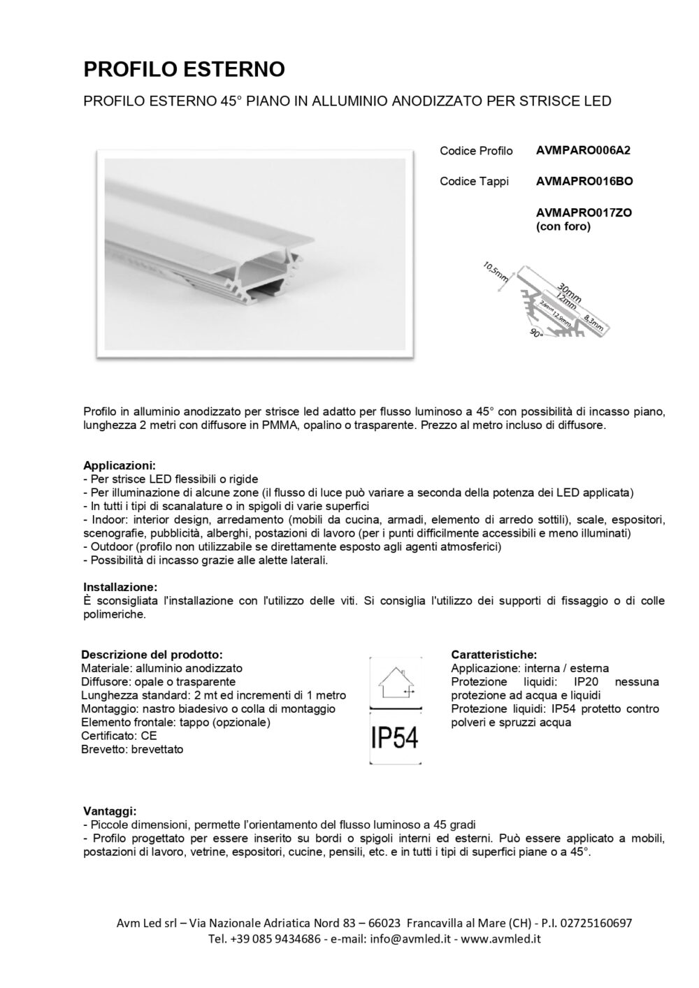 PROFILO ESTERNO 45 GRADI PIANO