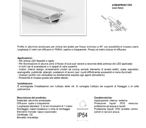 PROFILO ESTERNO 45 GRADI PIANO