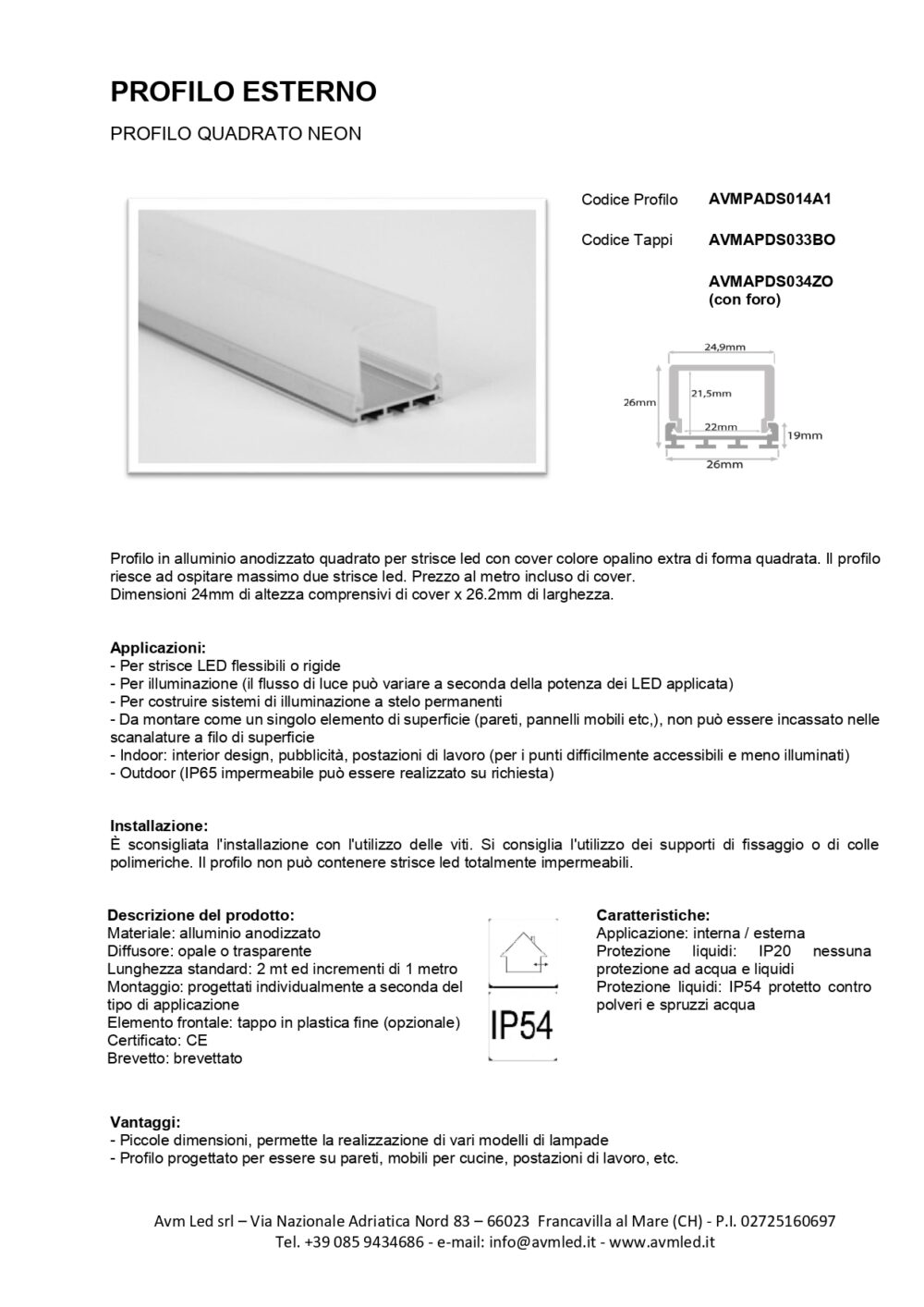 PROFILO ESTERNO QUADRATO NEON