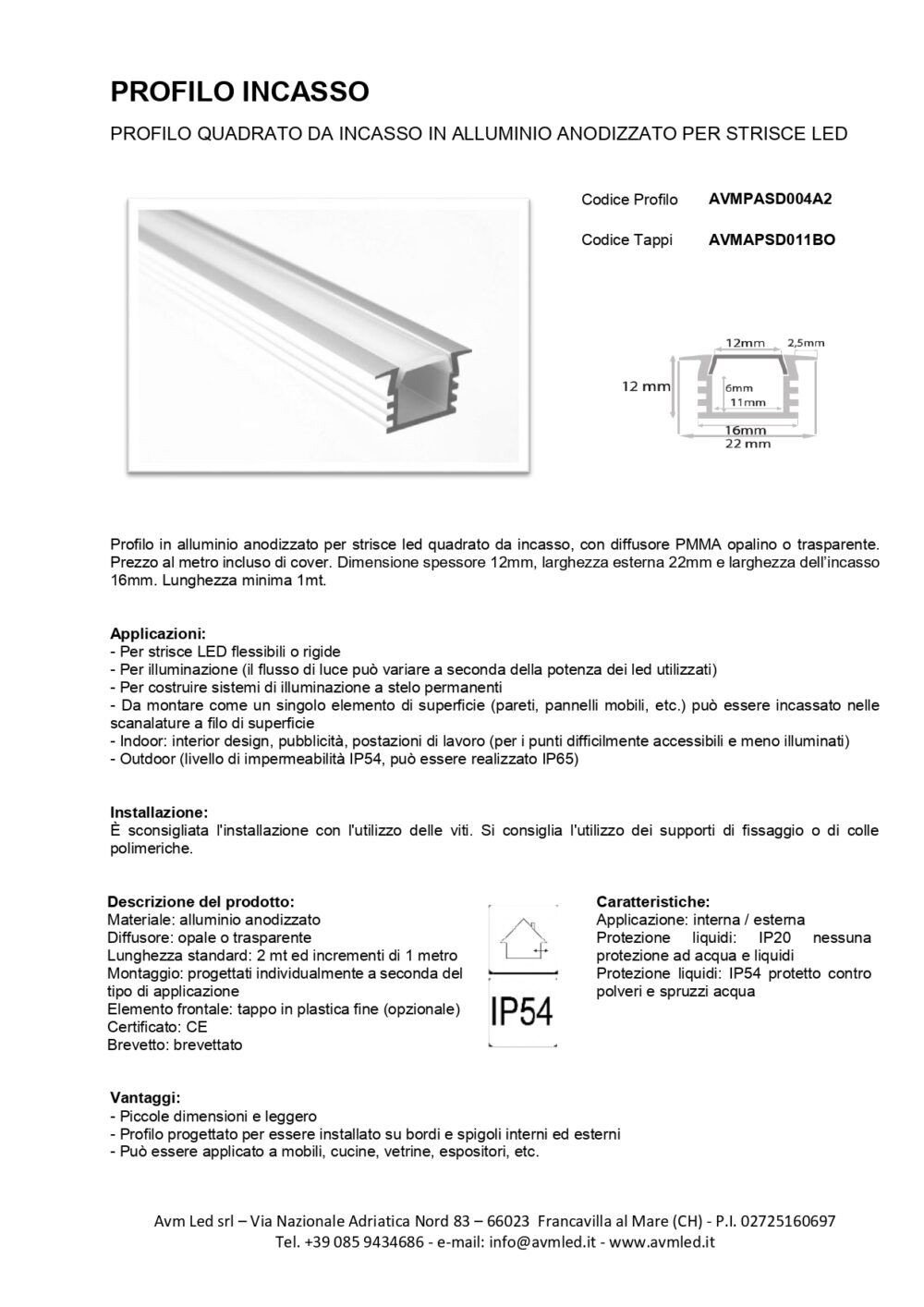 PROFILO INCASSO QUADRATO
