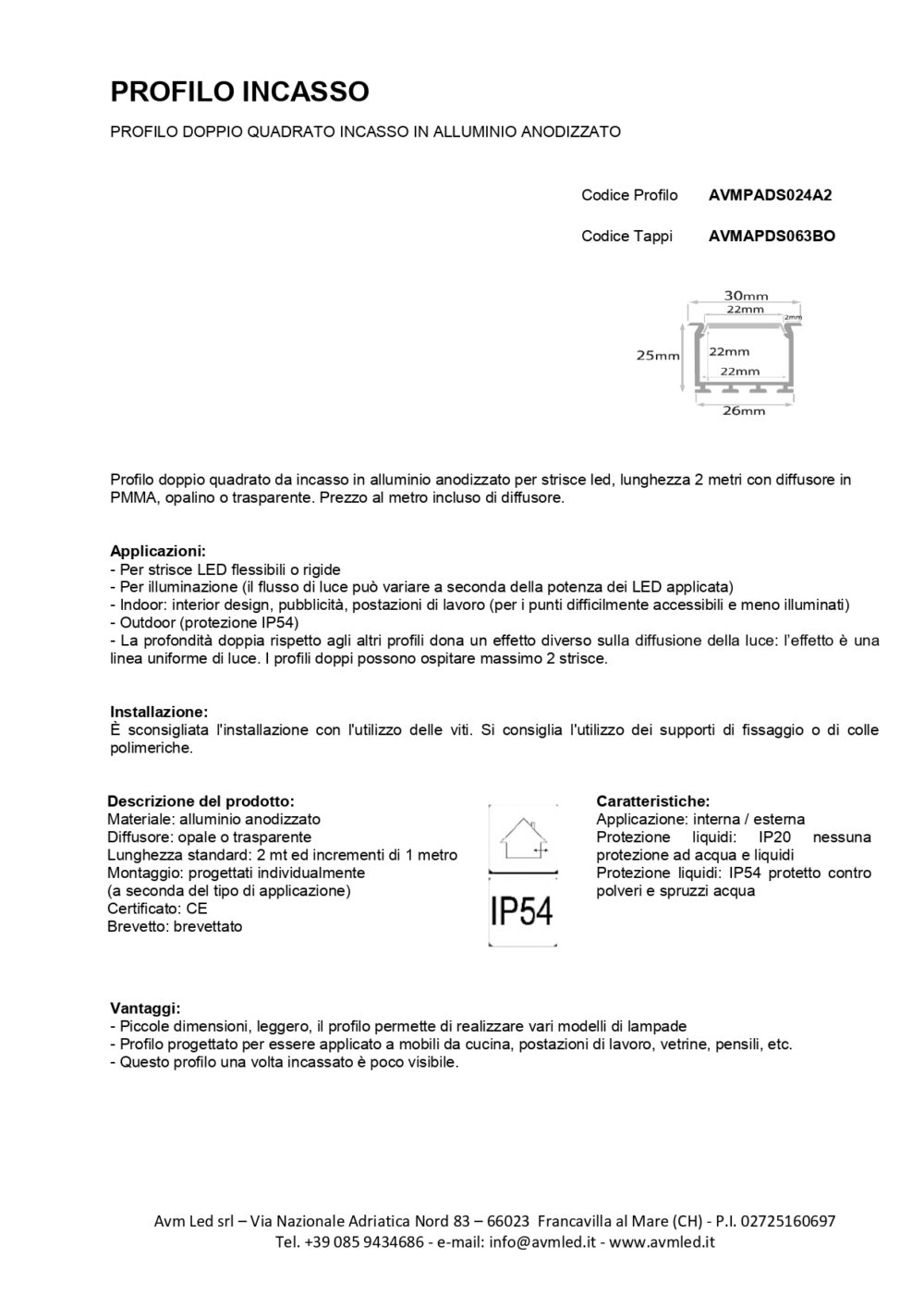 PROFILO INCASSO QUADRATO DOPPIO
